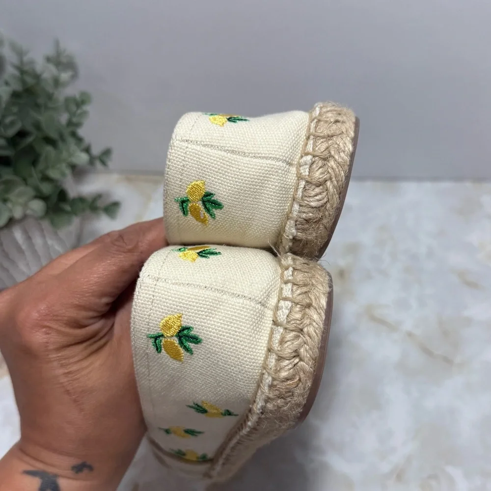 Talbots Izzy‎ Lemon Knotted Canvas Espadrilles Size 6 Coastal Summer Cottagecore